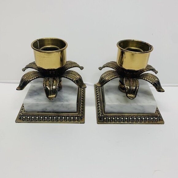 Vintage Pair of Brass Candle Holders with Marble Bases GIM 3117 - Picture 1 of 3